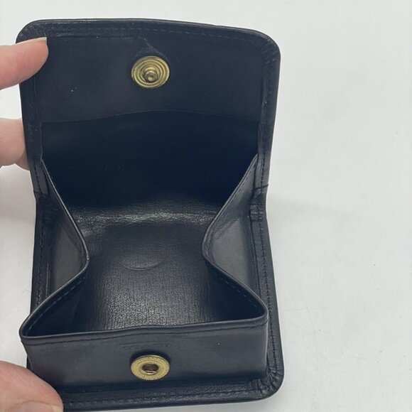 Vintage Rare COACH Black Leather Coin Holder Gold Snap Closer Fold Square Pouch - Picture 1 of 12